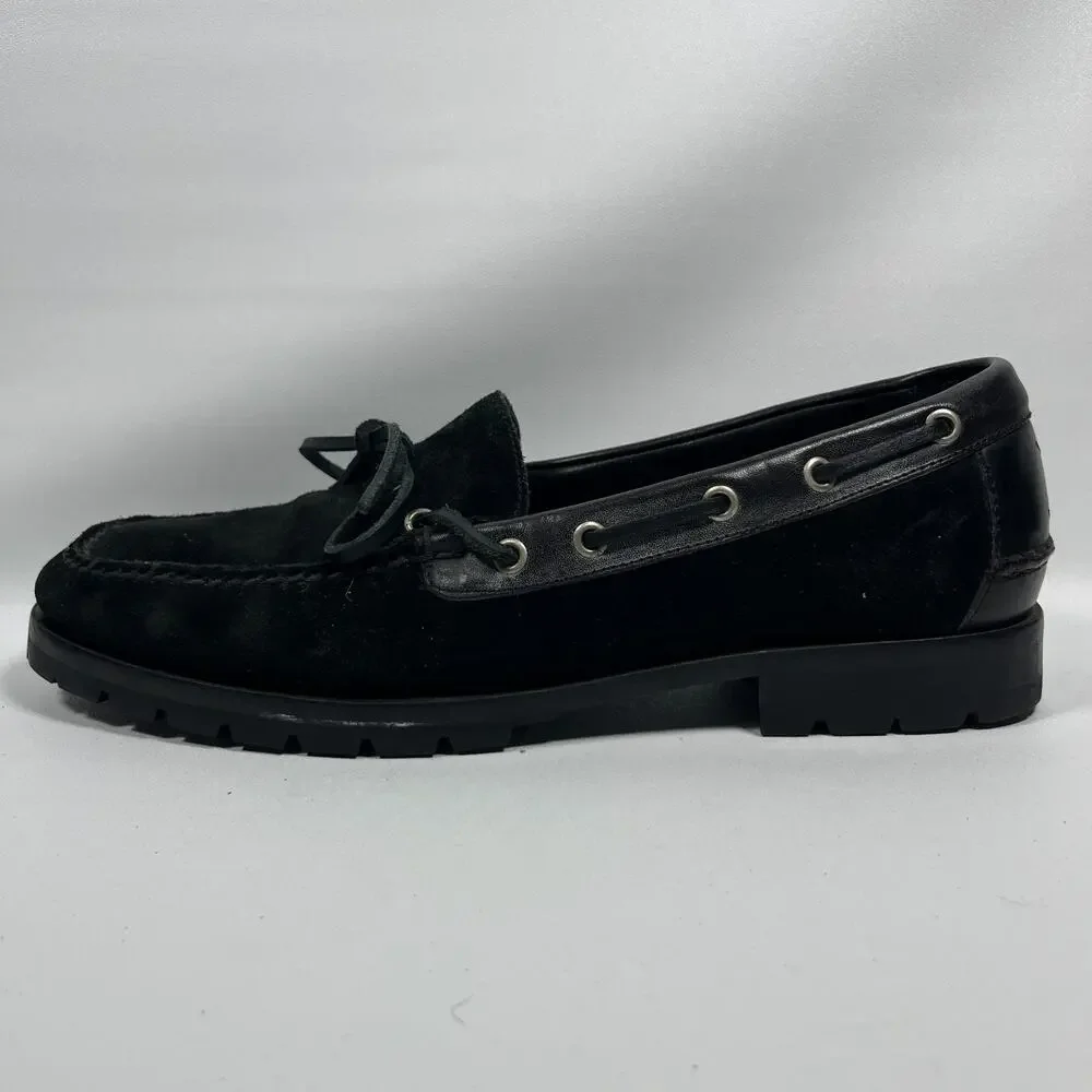 POLO RALPH LAUREN Shoes Men 11D Merton Suede Leather Boat Lug Sole Slip On Black